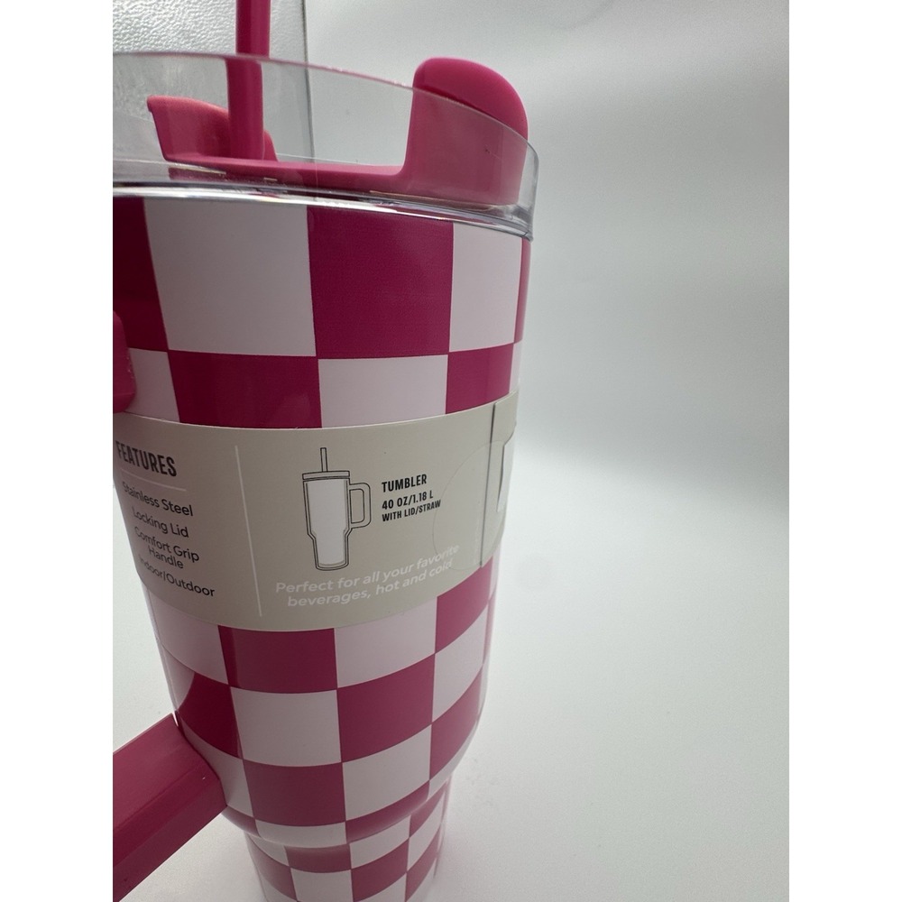 Stainless Steel 40oz Quencher H2.0 FlowState Tumbler Fuchsia Checker Pink NEW - Picture 5 of 7